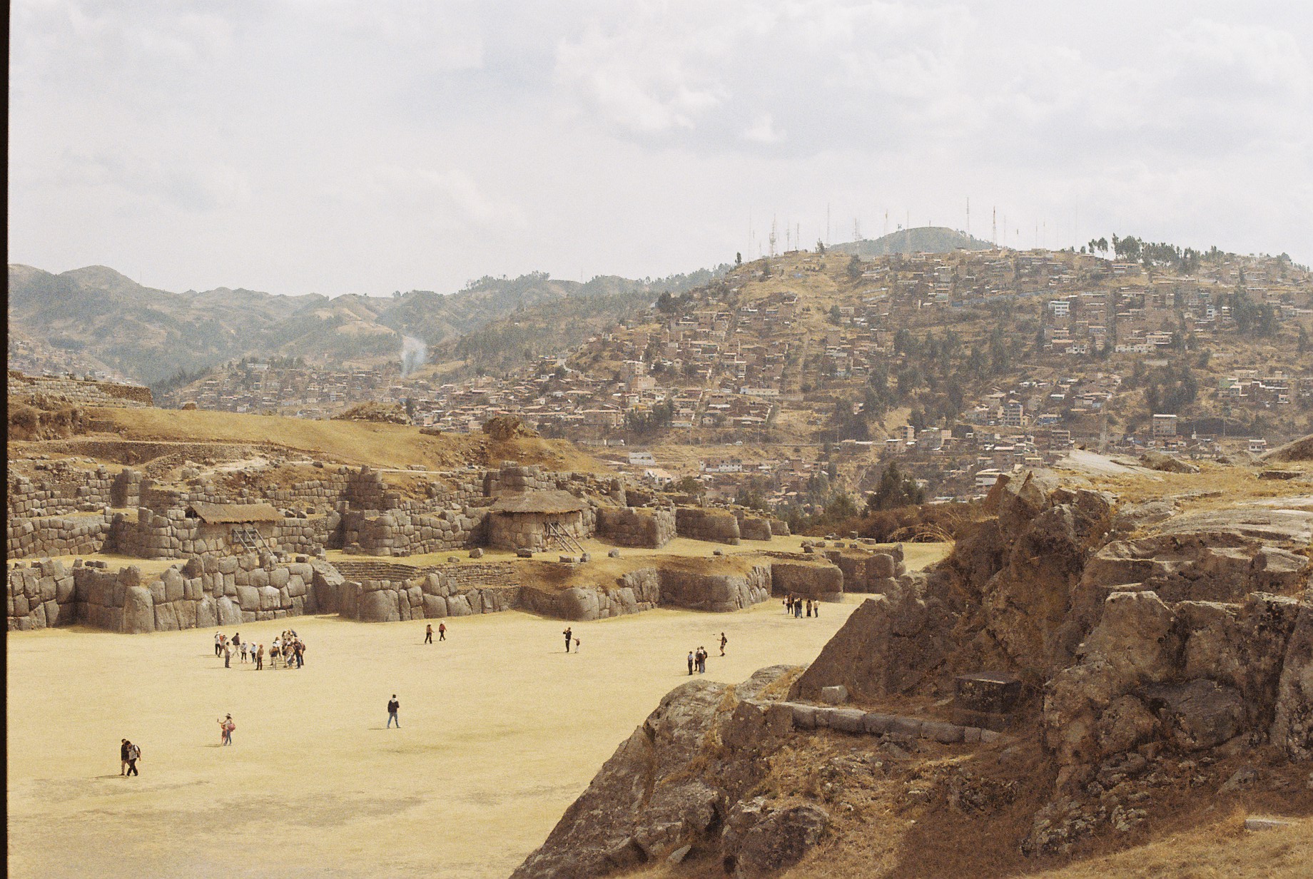 Wide view of Incan ruins outside Cusco, Peru